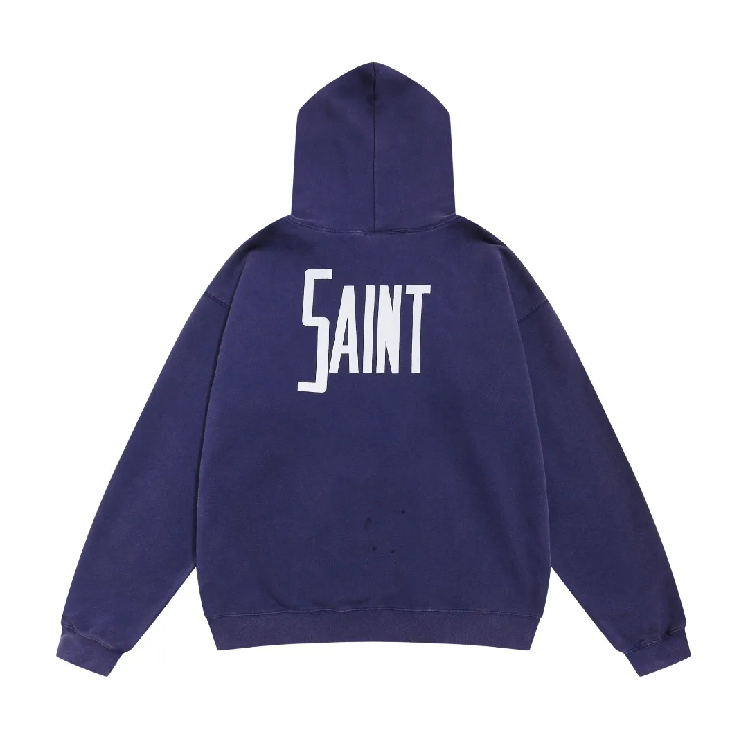 Saint Michael "FANTASIA" Mickey printed retro distressed washed velvet hoodie long-sleeved sweatshirt Fabric: 420g Style number: SM623 Size: S-M-L-XL Color: Blue Price: P236
